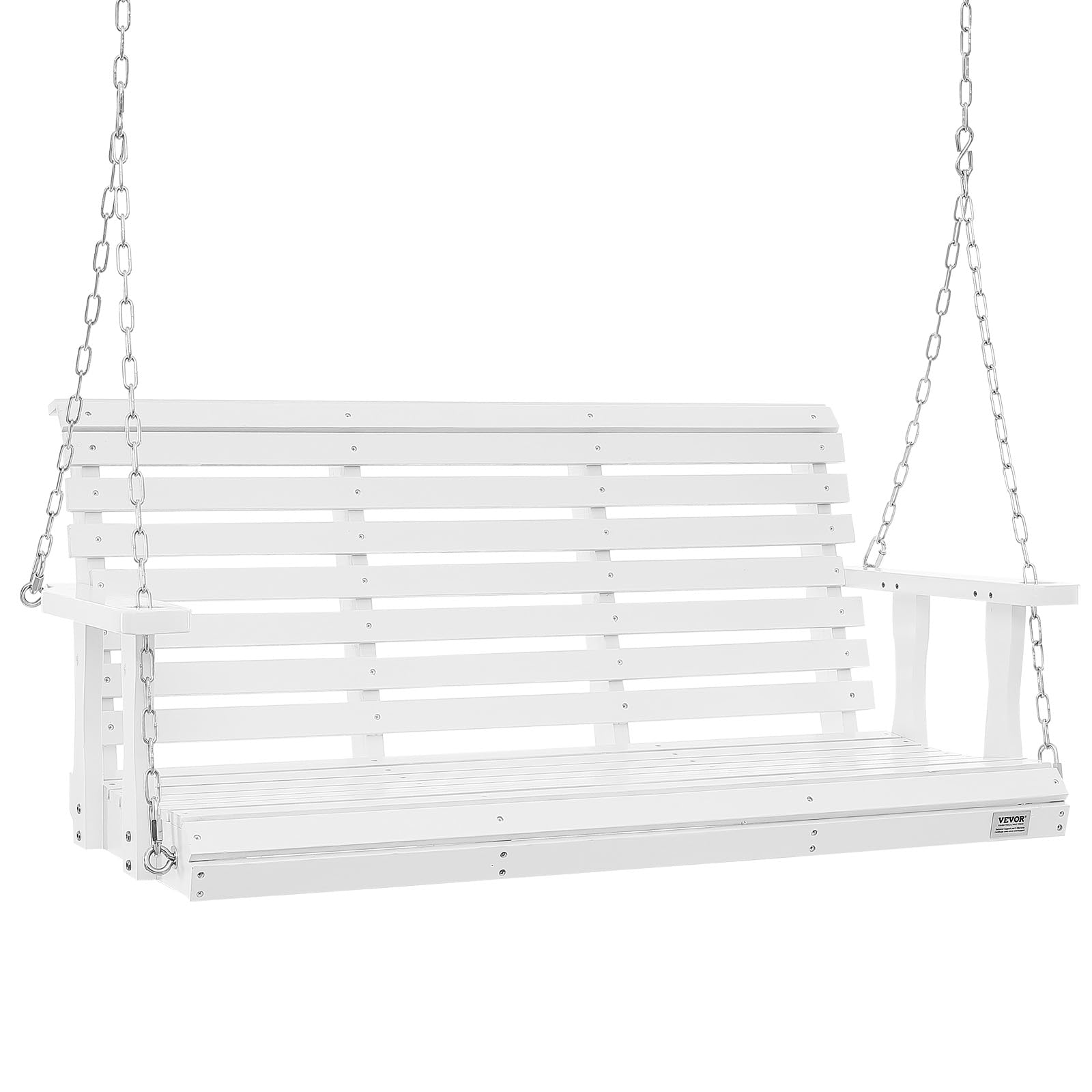 Vevor Wood Porch Swing 4.5Ft, Patio Bench Swing For Courtyard & Garden, Upgraded 880 Lbs Strong Load Capacity, Heavy Duty Swing Chair Bench With Hanging Chains For Outdoors, White